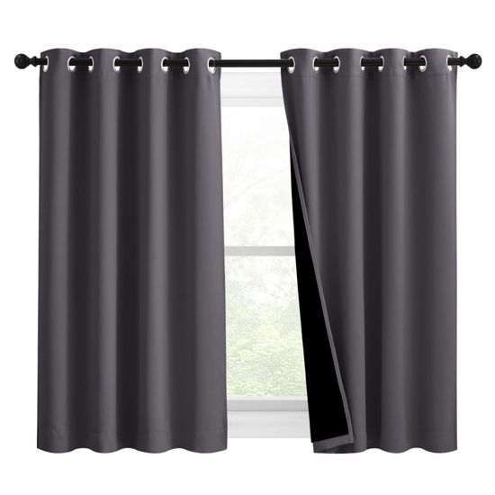 Picture of NICETOWN 100% Blackout Blinds, Set of 2, 46" x 45", Laundry Room Decor Window Treatment Curtains for Large Patio Sliding Door, Thermal Insulated Grey Curtains for Bedroom