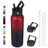 Picture of BJPKPK Insulated Water Bottles with Straw Lid, 40oz Cold & Hot Water Bottle, Stainless Steel Metal Water Bottle with 3 Lids, Reusable Thermos, Cups, Mugs for Daily Water Intake-Charming Black Red