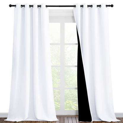 Picture of NICETOWN White 100% Blackout Curtains for Windows, Pack of 2, 46" W x 102" L, Super Heavy-Duty Black Lined Total Darkness Drapes for Bedroom, Privacy Assured Window Treatment for Patio