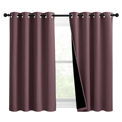 Picture of NICETOWN Warm Curtains for Winter, Bedroom Full Blackout Curtain Panels, Great Job for Blocking Light, Complete Blackout Draperies with Black Liner for Night Shift (Dry Rose, Set of 2, 46 by 54-inch)
