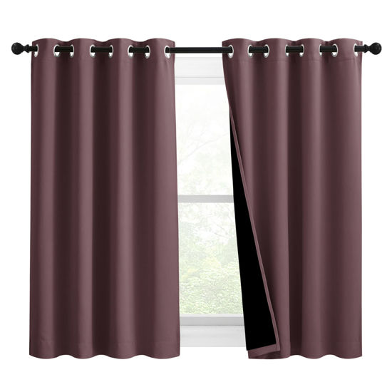 Picture of NICETOWN Warm Curtains for Winter, Bedroom Full Blackout Curtain Panels, Great Job for Blocking Light, Complete Blackout Draperies with Black Liner for Night Shift (Dry Rose, Set of 2, 46 by 54-inch)