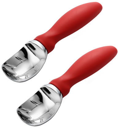 Picture of Spring Chef Red Heavy Duty Ice Cream Scoop with Non-Slip Handle, Professional Metal Ice Cream Scooper, Dishwasher Safe Ice Cream Spoon for Cookie Dough, Frozen Yoghurt, Gelato, Sorbet, Melon - 2 Pack