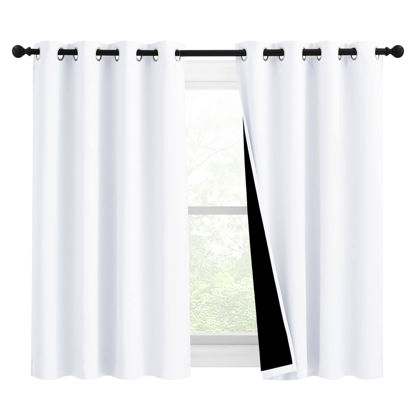 Picture of NICETOWN White 100% Blackout Curtains for Windows, Pack of 2, 46" W x 45" L, Super Heavy-Duty Black Lined Total Darkness Drapes for Bedroom, Privacy Assured Window Treatment for Patio