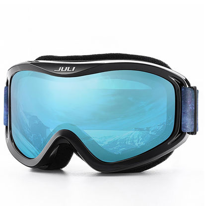 Picture of Juli Ski Goggle/Snow Snowboard Goggles for Men, Women & Youth - 100% UV Protection Anti-Fog Dual Lens(Black Frame+13% VLTBlue Len)