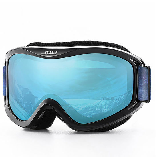 Picture of Juli Ski Goggle/Snow Snowboard Goggles for Men, Women & Youth - 100% UV Protection Anti-Fog Dual Lens(Black Frame+13% VLTBlue Len)
