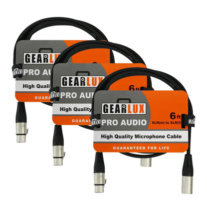 Picture of Gearlux XLR Microphone Cable, Fully Balanced, Male to Female, 6 Feet - 3 Pack
