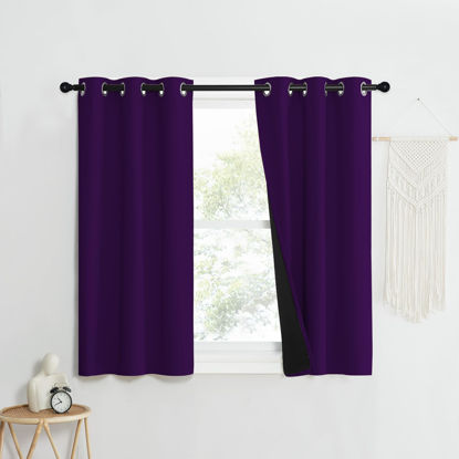 Picture of NICETOWN 100% Blackout Curtains with Black Liner Backing, Thermal Insulated Curtains for Living Room, Noise Reducing Drapes, Royal Purple, 37" Wide x 40" Long Per Panel, Set of 2 Panels