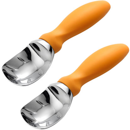 Picture of Spring Chef Metal Ice Cream Scoop with Soft Grip Handle, Heavy Duty Sturdy Ice Cream Scooper, Dishwasher Safe Ice Cream Spoon for Frozen Yoghurt, Gelato, Sorbet, Sundae, Melon - Set of 2 - Mango