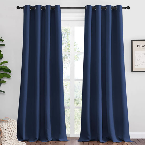 Picture of NICETOWN Navy Blackout Curtains 108" Long for Living Room, 55" W, Set of 2, Thermal Insulated Window Treatment Light Reducing Room Darkening Drapes for Boys Kids Bedroom, Classroom, Apartment