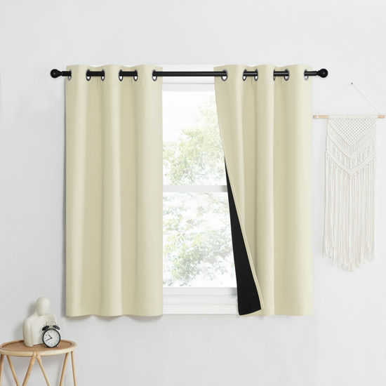 Picture of NICETOWN Living Room Completely Shaded Draperies, Privacy Protection & Noise Reducing Ring Top Drapes, Black Lined Insulated Window Treatment Curtain Panels (Beige, 2 Pieces, W37 x L40)