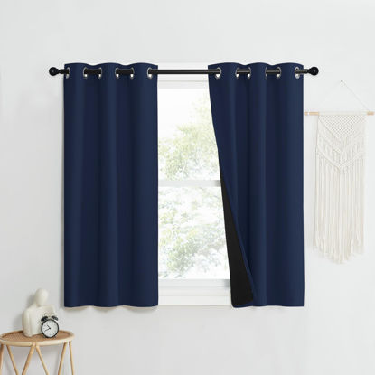 Picture of NICETOWN 100% Blackout Curtain Set, Thermal Insulated & Energy Efficiency Window Draperies for Guest Room, Full Shading Panels for Shift Worker and Light Sleepers, Navy Blue, 37W x 40L, 2 PCs