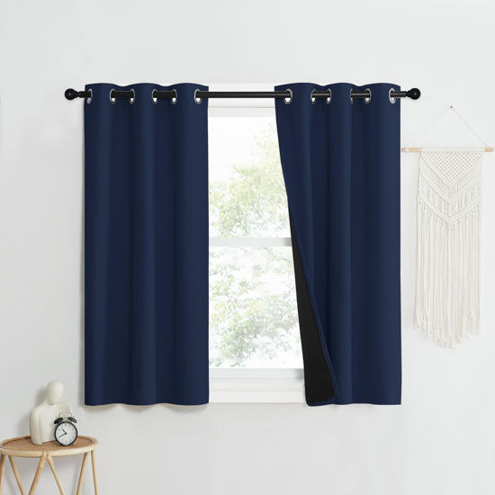Picture of NICETOWN 100% Blackout Curtain Set, Thermal Insulated & Energy Efficiency Window Draperies for Guest Room, Full Shading Panels for Shift Worker and Light Sleepers, Navy Blue, 37W x 40L, 2 PCs