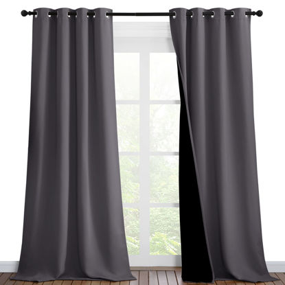 Picture of NICETOWN 100% Blackout Blinds, Set of 2, 46" x 102", Laundry Room Decor Window Treatment Curtains for Large Patio Sliding Door, Thermal Insulated Grey Curtains for Bedroom