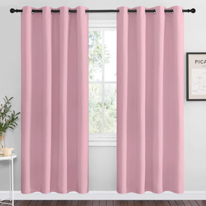 Picture of NICETOWN Blackout Curtain Panel Grommet - Home Decorations Thermal Insulated Solid Grommet Top Blackout Living Room Panels/Drapes for Gift (Crystal Pink, 1 Pair, 55 x 78-Inch)