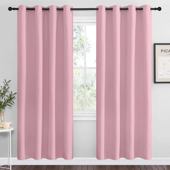 Picture of NICETOWN Blackout Curtain Panel Grommet - Home Decorations Thermal Insulated Solid Grommet Top Blackout Living Room Panels/Drapes for Gift (Crystal Pink, 1 Pair, 55 x 78-Inch)