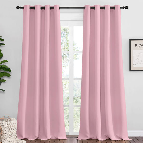 Picture of NICETOWN Crystal Pink Blackout Curtains 108" Long for Office, 55" Wide, 2 Pieces, Dining Room, Guest Room, Sound Reducing Heat and Cold Block Curtain Panels for Modern Room Decorative