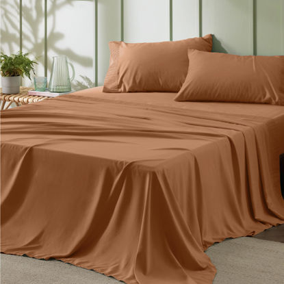Picture of Bedsure Queen Sheet Set - 4 Pieces Soft Queen Size Sheets - Breathable & Cooling - Hotel Luxury - Easy Care Polyester Microfiber Bedding for Women, Men, Terracotta
