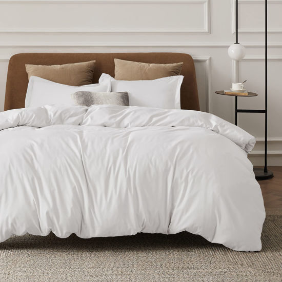 Picture of Bedsure Duvet Cover California King Size - Soft Double Brushed Bedding Set for Kids & Adults, Zipper Closure, 3 Pieces, Includes 1 Duvet Cover (104"x98") & 2 Pillow Shams, NO Comforter, White