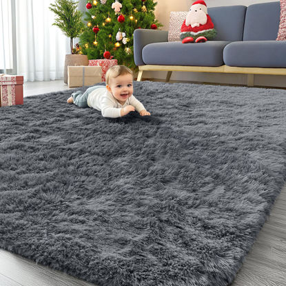Picture of OLANLY 8x10 Machine Washable Large Area Rugs for Living Room, Bedroom, Soft Fluffy Shaggy Bedside Rug, Indoor Floor Carpet for Kids Girls and Boys, Dorms, Nursery, Home Decor Aesthetic, Grey