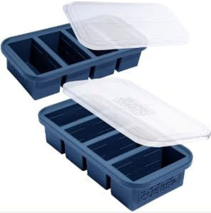 Picture of Souper Cubes 1 Cup Silicone Freezer Molds With Lids - Easy Meal Prep Container and Freezer Soup Mold, Silicone Freezer Trays With Lid for Food, Soup, Desserts and More - Blueberry - 2-Pack