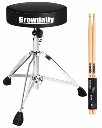 Picture of GrowDaily Drum Throne Seat,Adjustable Stool Drum Universal Padded Drum Throne Drummer Stool with 5A Drumsticks for Adults Beginner Drummers