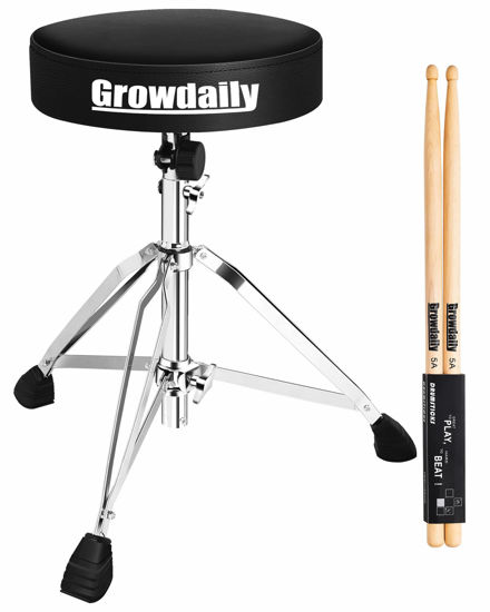 Picture of GrowDaily Drum Throne Seat,Adjustable Stool Drum Universal Padded Drum Throne Drummer Stool with 5A Drumsticks for Adults Beginner Drummers