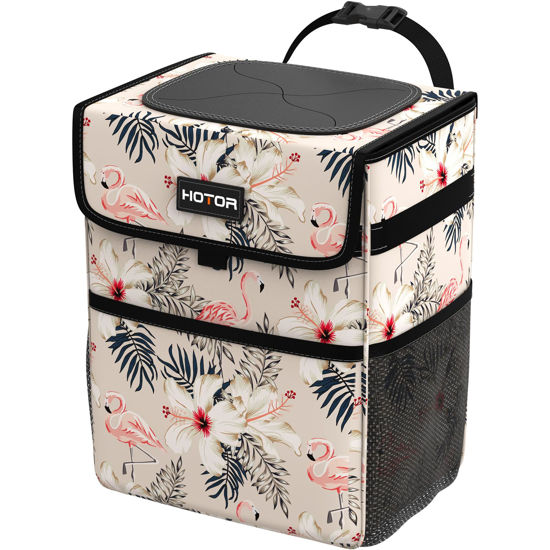 Picture of HOTOR Car Trash Can - Leak-Proof Car Organizer and Storage Bag for The Back/Front/Console of Any Cars,Sedans, SUVs & Trucks Easy-to-Install Car Accessory Interior, Flamingo Print