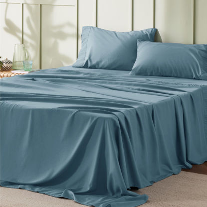 Picture of Bedsure Full Size Sheet Sets - Soft Sheets for Full Size Bed, 4 Pieces Hotel Luxury Mineral Blue Sheets Full, Easy Care Polyester Microfiber Cooling Bed Sheet Set