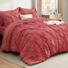 Picture of Bedsure Queen Comforter Set Coral Red - Bed in a Bag Queen Size 7 Pieces, GentleSoft™ Pintuck Bed Set Gift for Family, Pinch Pleat Coral Red Comforter with Sheets, Pillowcases & Shams