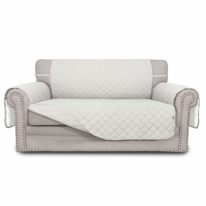 Picture of Easy-Going Reversible Loveseat Couch Cover for 2 Cushion Couch Sofa Cover for Dogs Water Resistant Furniture Protector with Foam Sticks Elastic Straps for Pet (Loveseat, Ivory/Ivory)