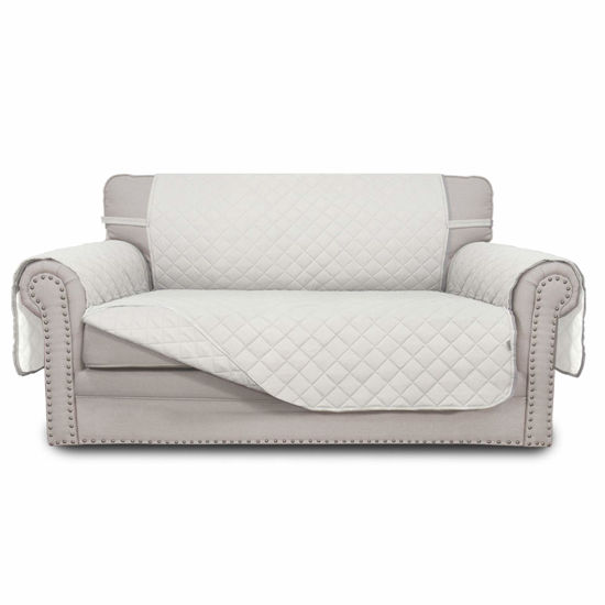 Picture of Easy-Going Reversible Loveseat Couch Cover for 2 Cushion Couch Sofa Cover for Dogs Water Resistant Furniture Protector with Foam Sticks Elastic Straps for Pet (Loveseat, Ivory/Ivory)