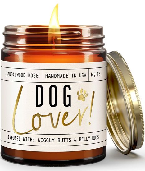 Picture of Dog Lovers Gifts for Women, Dog Mom Gifts for Women - 'Dog Lover' Soy Candle, w/Oakmoss & Amber I Gifts for Dog Lovers I Dog Gifts for Women I 9oz Reusable Jar, 50Hr Burn, Made in USA