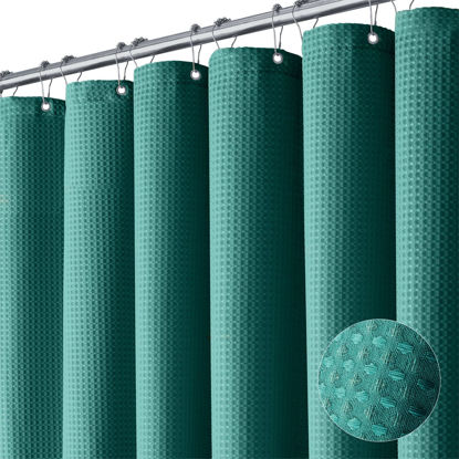 Picture of Dynamene Extra Long Shower Curtain - 96 Inch Long Waffle Weave Weighted Thick Cloth Bathroom Shower Curtain, Neutral Heavy Duty Hotel Bath Curtain Set with 12 Plastic Hooks,72x96, Seaweed Green