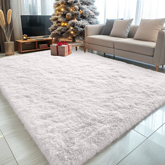 Picture of OLANLY 5x8 Machine Washable Large Area Rugs for Living Room, Bedroom, Soft Fluffy Shaggy Bedside Rug, Indoor Floor Carpet for Kids Girls and Boys, Dorms, Nursery, Home Decor Aesthetic, Ivory