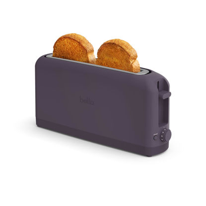 Picture of bella 2 Slice Slim Toaster, 6 Setting Shade Control w Reheat and Cancel Buttons, Removable Crumb Tray, 10” Long Slot, Anti Jam & Auto Shutoff, Auto Centering Guides and Cord Wrap, 900 Watt, Plum