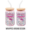 Picture of Silver Buffalo Sanrio Hello Kitty Neon Fruits Rainbows and Hearts Pattern Glass Tumbler with Bamboo Lid and Glass Straw, 16 Ounces