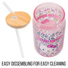 Picture of Silver Buffalo Sanrio Hello Kitty Neon Fruits Rainbows and Hearts Pattern Glass Tumbler with Bamboo Lid and Glass Straw, 16 Ounces