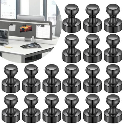 Picture of LOVIMAG Fridge Magnets for Office Accessories, 20 Pcs Black Refrigerator Magnets for Office Organization, Small and Strong Push Pin Magnets for Whiteboard, Office,Classroom,Kitchen,Locker etc