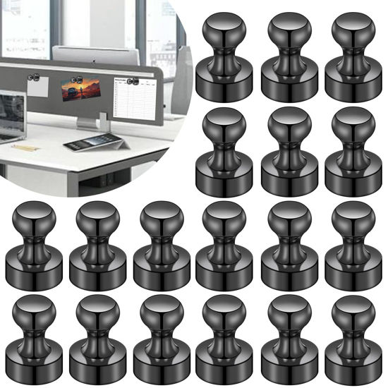 Picture of LOVIMAG Fridge Magnets for Office Accessories, 20 Pcs Black Refrigerator Magnets for Office Organization, Small and Strong Push Pin Magnets for Whiteboard, Office,Classroom,Kitchen,Locker etc