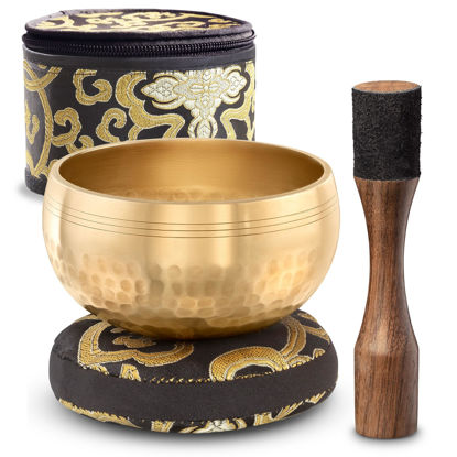 Picture of Tibetan Singing Bowl Set - Authentic Hand-Tuned Sound Bowl for Meditation - Complete Meditation Bowl Kit with Cushion, Mallet, Box & Guide - Perfect Tibetan Bell for Yoga, Relaxation, & Sound Healing