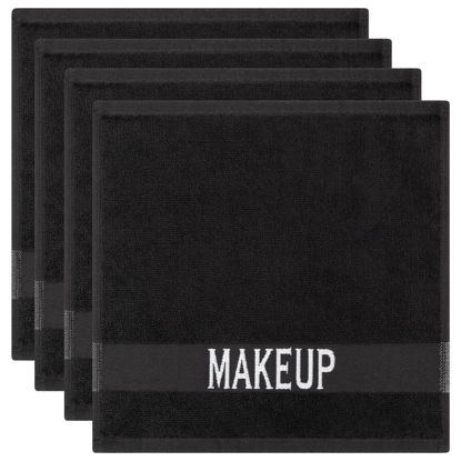 Picture of Cotton Paradise Makeup Remover Towels 4 Pack 100% Cotton 12x12 Inch Turkish Makeup Removal Face Cloths for Washing Face Cotton Soft Black Makeup Towel