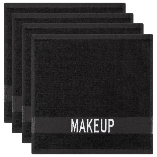 Picture of Cotton Paradise Makeup Remover Towels 4 Pack 100% Cotton 12x12 Inch Turkish Makeup Removal Face Cloths for Washing Face Cotton Soft Black Makeup Towel