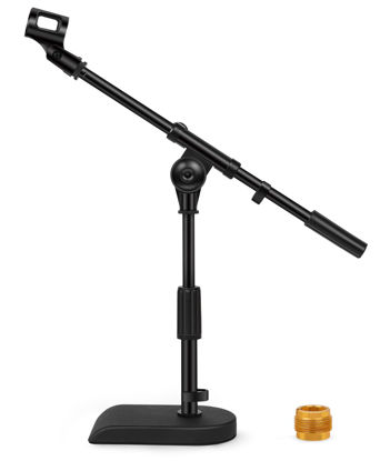 Picture of InnoGear Adjustable Desk Microphone Stand, Weighted Base with Soft Grip Twist Clutch, Boom Arm, 3/8"-5/8" Screw Adapter for Blue Yeti and Blue Snowball, Kick Drums, Guitar Amps, Black, Pack of 2