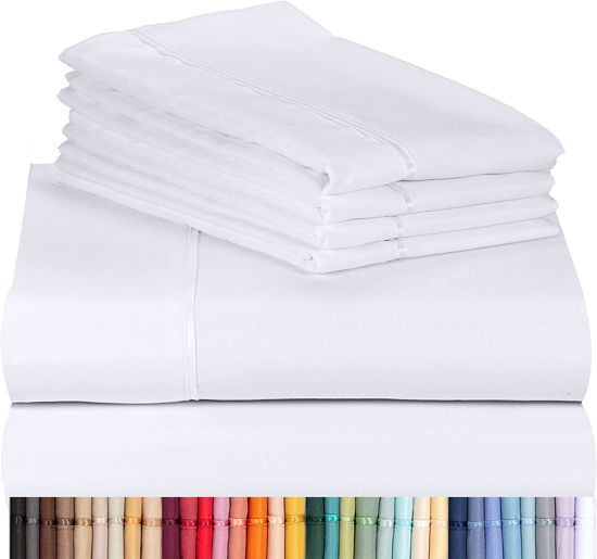 Picture of LuxClub 6 PC King Size Sheet Set Bed Sheets Deep Pockets 18" Eco Friendly Wrinkle Free Cooling Bed Sheets Machine Washable Hotel Bedding Silky Soft - White King
