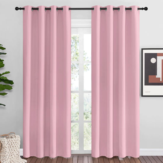Picture of NICETOWN Crystal Pink Blackout Curtains Grommet - Home Decorations Thermal Insulated Solid Grommet Top Blackout Living Room Panels/Drapes for Gift (1 Pair, 55 x 86 inches)