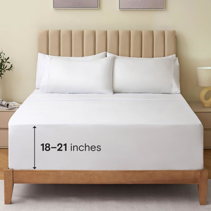 Picture of LuxClub 7 PC Split King Sheet Set Bed Sheets Deep Pockets 18" Wrinkle Free Cooling Sheets Machine Washable Hotel Bedding Silky Soft - White Split King