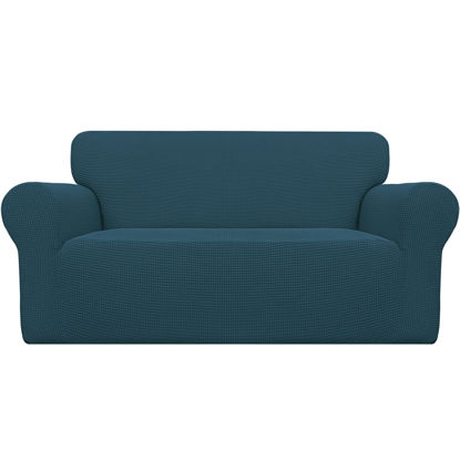 Picture of Easy-Going Stretch Oversized Loveseat Slipcover 1-Piece Sofa Cover Furniture Protector Couch Soft with Elastic Bottom for Kids Polyester Spandex Jacquard Fabric Small Checks Deep Teal