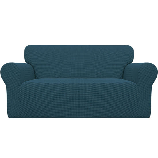 Picture of Easy-Going Stretch Oversized Loveseat Slipcover 1-Piece Sofa Cover Furniture Protector Couch Soft with Elastic Bottom for Kids Polyester Spandex Jacquard Fabric Small Checks Deep Teal