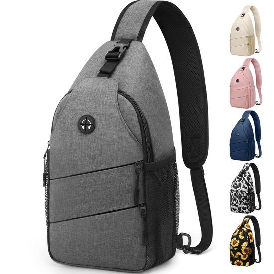 Picture of Pritent Crossbody Bags for Women Men Trendy Sling Bag Bakpack Casual Chest Bag with Convertible Shoulder Strap Travel Cross Body Bag for Hiking Traveling Outdoors(Light Grey)