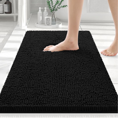 Picture of Smiry Luxury Chenille Bathroom Rugs 30x20, Extra Soft and Absorbent Shaggy Bath Mat, Machine Washable, Non-Slip Plush Carpet Runner for Tub, Shower, and Floor, Home Decor Accessories, Black